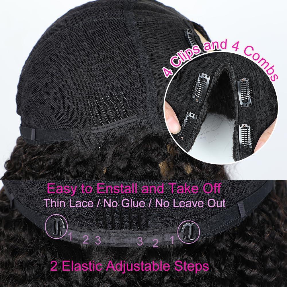 Lealife 18 Inch V Part Wig Human Hair Curly,V Part KinkyCurly Wig for Women,Glueless No Leave Out No Sew in Upgrade U Part Full Head Clip in Natural Black 12A Human Hair 200% Density