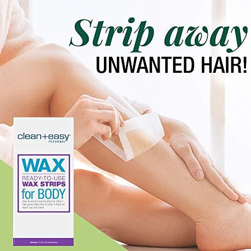 Clean + Easy Clean + Easy Ready- To- Use Pre-Waxed Strips for Full Body Hair Removal Treatment, Removes Fine to Coarse Hairs, Ideal for Sensitive Skin, 12 Count