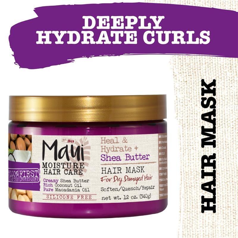 Maui Moisture Maui Moisture Shea Butter Hair Mask 12 Ounce Jar (Heal/Hydrate) (354ml) (3 Pack)