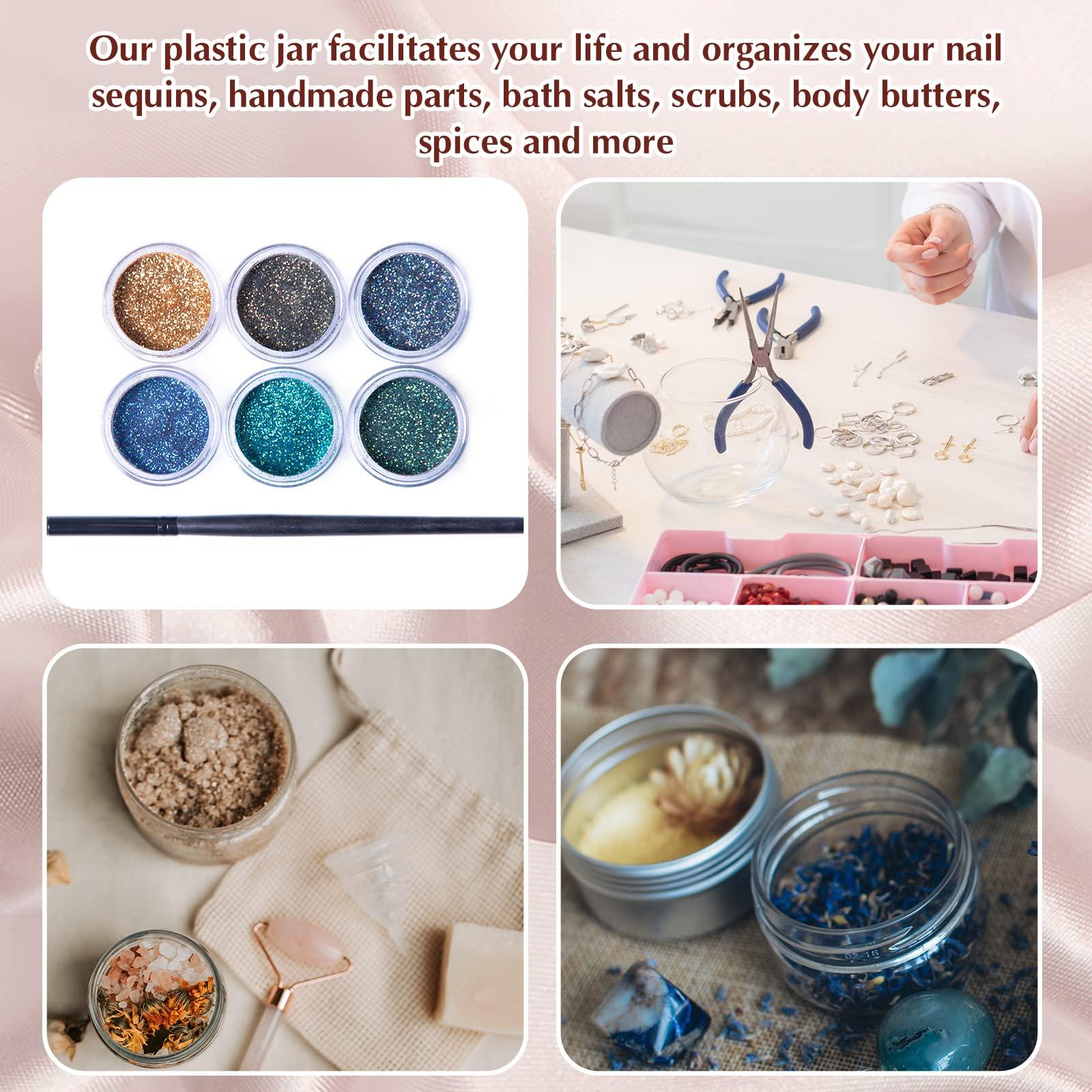 SATINIOR SATINIOR 100 Pcs Plastic Jars with Lids Small Containers Lids Wide Mouth Small Plastic Containers for Lotion Cream Rhinestones Body Butters Travel Storage(2 oz,Clear with White Lid)