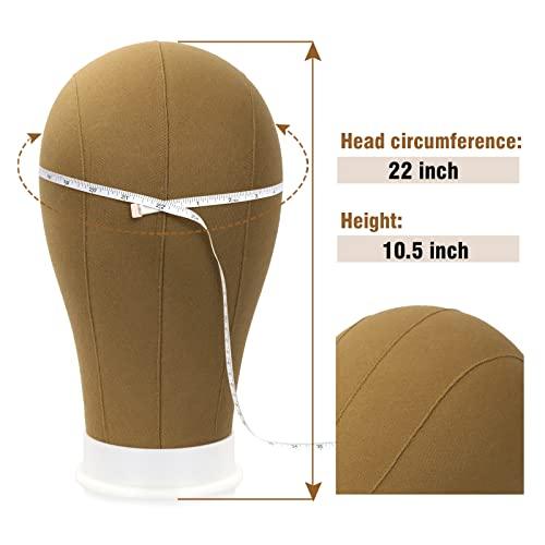 Bileaf 22 Inch Canvas Block Head Wig Mannequin Head Display Styling Poly Canvas Wig Head with Stand for Making Wigs