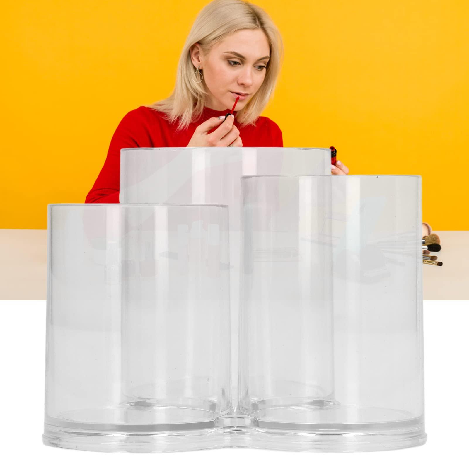 TREETDOBV Clear Round Plastic Makeup Container,Makeup Brush Holders,Acrylic Cosmetic Storage Organizer with Compartments, Pencil Cup Stationery Organizer for Eyeliner Pencil and Beauty Tools,3 Connected Towers