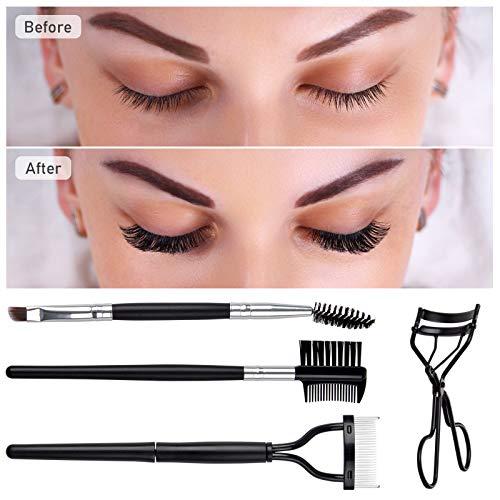 EBANKU Eyelash Comb Brush Tools EBANKU 4pcs Eyebrow Brush Comb Eyelashes Curler Lash Separator Tool Double Ended Professional Eye Brow Spoolie Brushes for Makeup Grooming (Black)