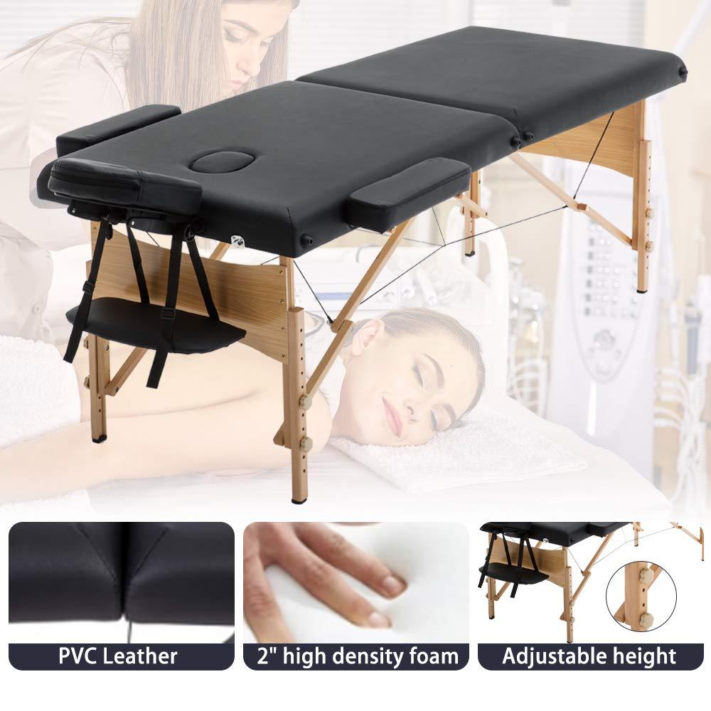 Dkeli Dkeli Portable Massage Table Spa Bed Foldable 73 Inch Height Adjustable Massage Bed with Solid Wooden Legs and Carry Case Tattoo Salon Table Bed Hold Up to 450LBS