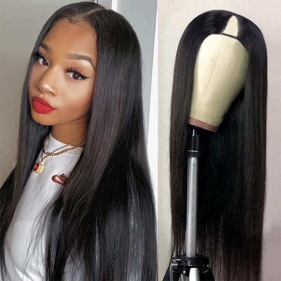 Ali Pearl AliPearl Hair Wig Straight V Part Wig Human Hair No Leave Out Upgrade U Part Human Hair Wigs for Black Women Thin V Part Wig No Glue Needed Brazilian Glueless Virgin Hair Clip In Half Wig Ali Pearl Ha