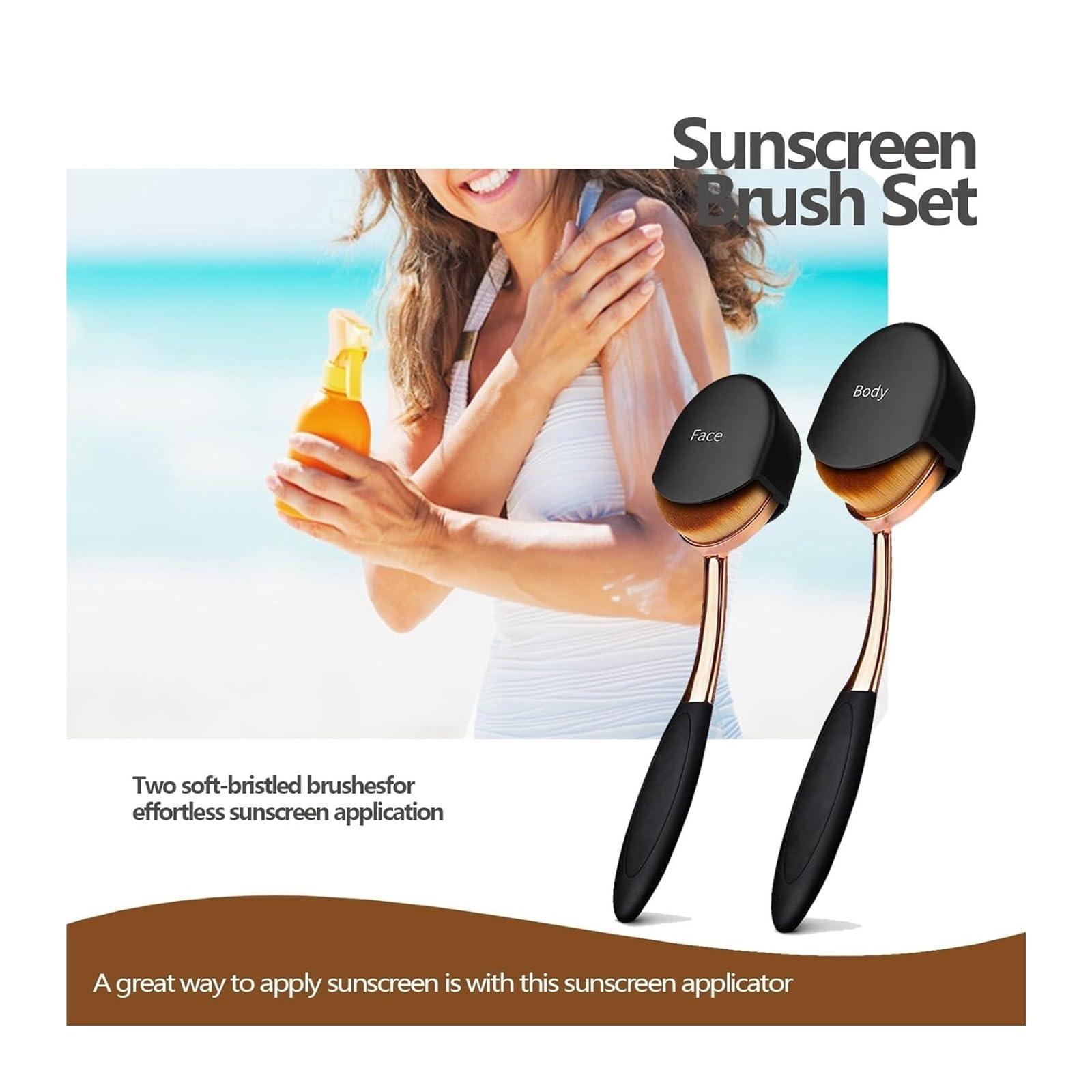 BloomBlend BloomBlend Sunscreen Brush Set - Sunblock Applicator for Kids, Babies, Families, Adults, Parents,Child-Safe Face and Body, Portable with Protective Caps and Cleaning Mat(Black/Rose Gold)(Black)