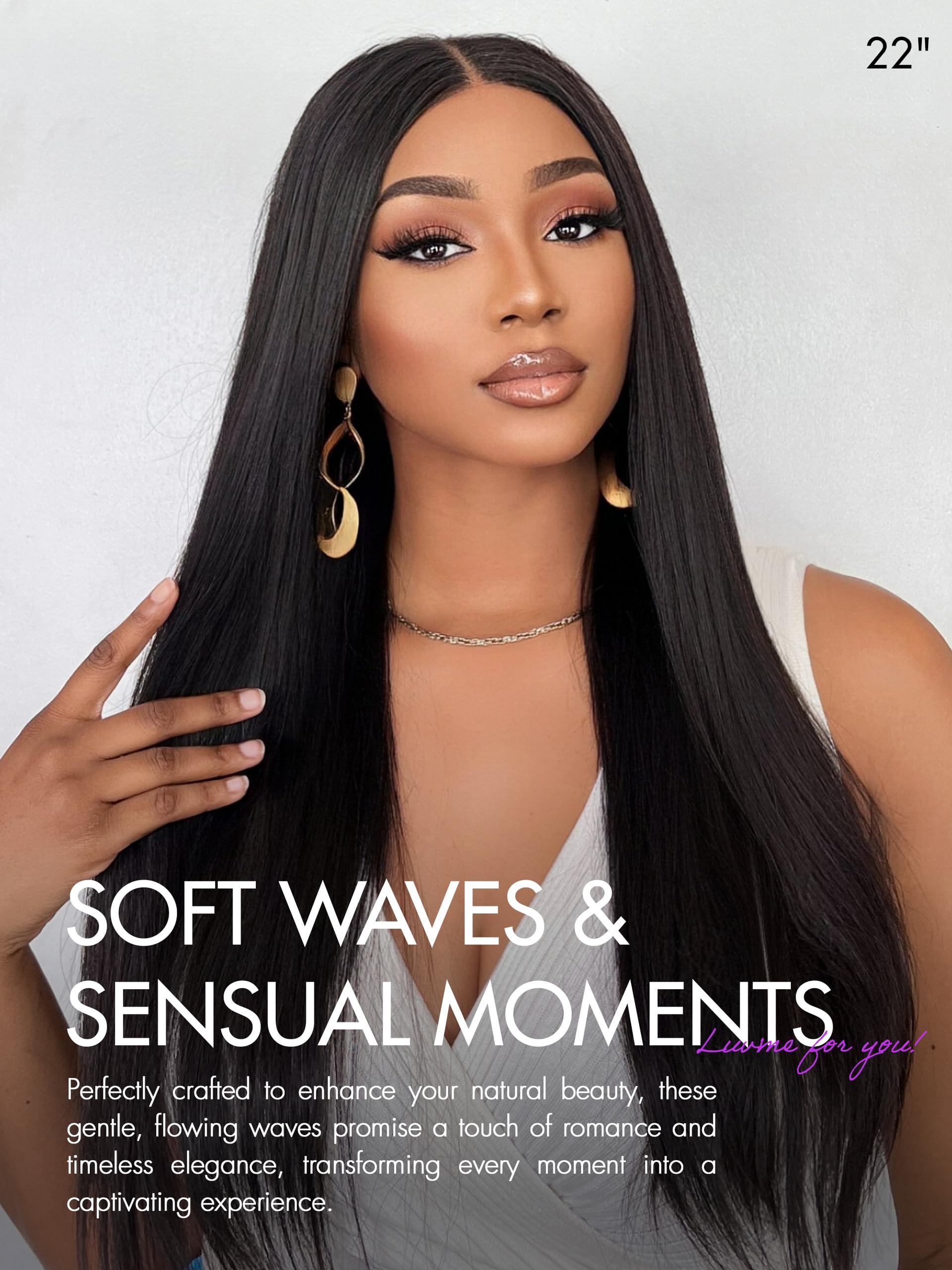 LUVME HAIR LUVME HAIR 16\'\' Straight Lace Front Wigs Human Hair 13x4 Pre Cut Lace Glueless Human Hair Wig Pre Plucked Long Straight Black Wig For Women 180 Density