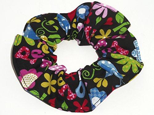 Scrunchies by Sherry made with cotton fabric 4 Neon Rainbow Floral Peace Signs Fabric Hair Scrunchies Scrunchie handmade by Scrunchies by Sherry
