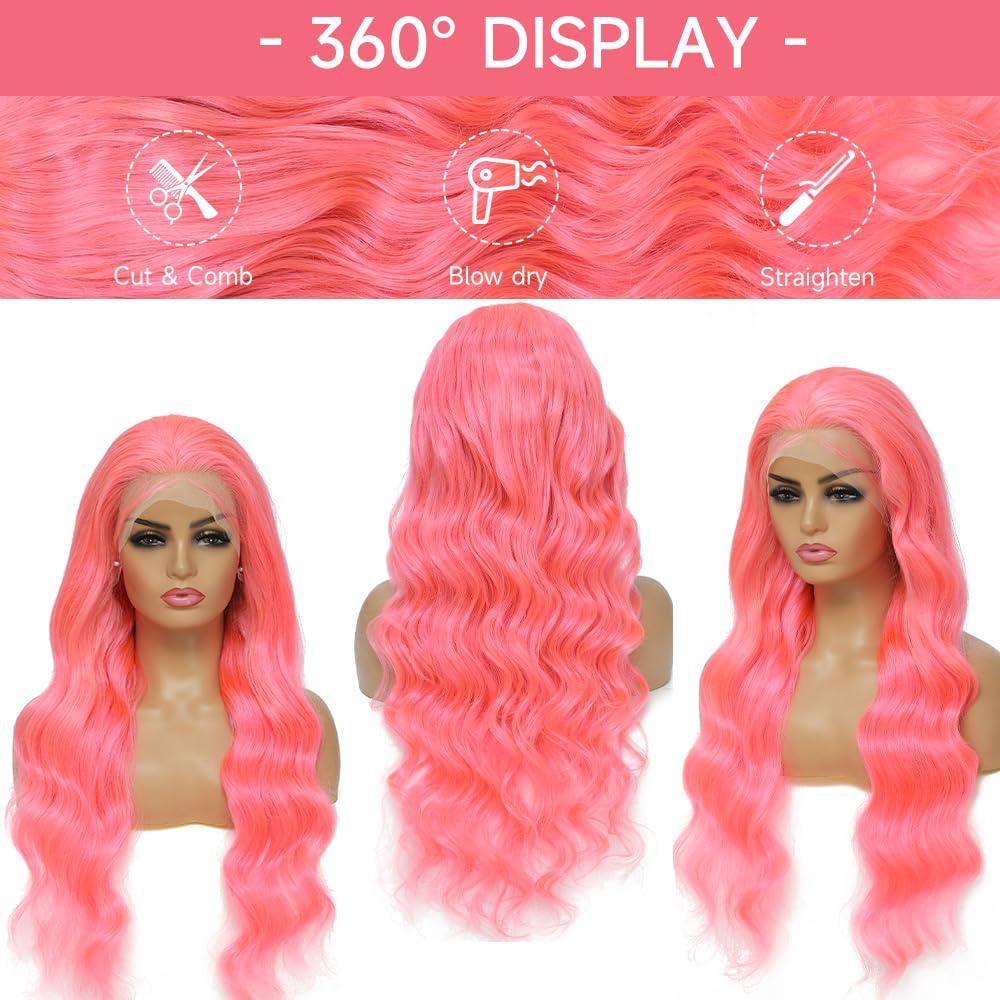 KEGOO KEGOO Pink Lace Front Wig Human Hair 13x4 Pink Human Hair Wig 180% Density Body Wave HD Lace Front Wigs Human Hair Pre Plucked Pink Lace Frontal Colored Wigs Human Hair Pink Wig Human Hair 24 Inch