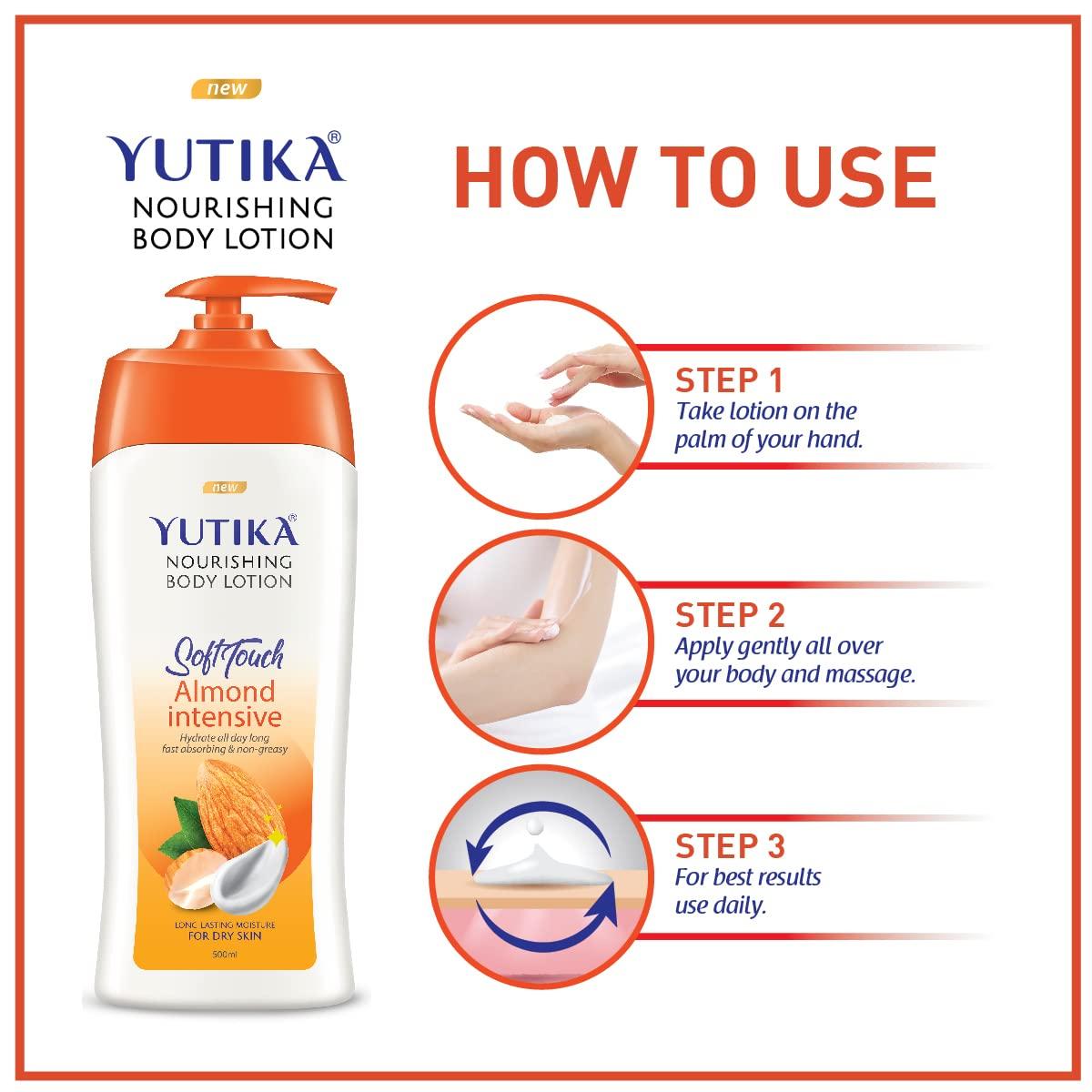 Yutika Yutika Soft Touch Nourishing Body Lotion For Women And Men, All Day Long Lasting, Non Greasy, Fast Absorbing Lotion for Dry & Normal Skin (Almond, 16.90 Fl Oz)
