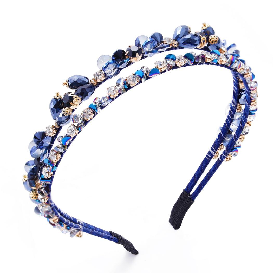 Urieo Urieo Crystal Double Layer Head Band Rhinestone Hair Bands Decorative Thin Headbands Party Prom Hair Accessories for Women