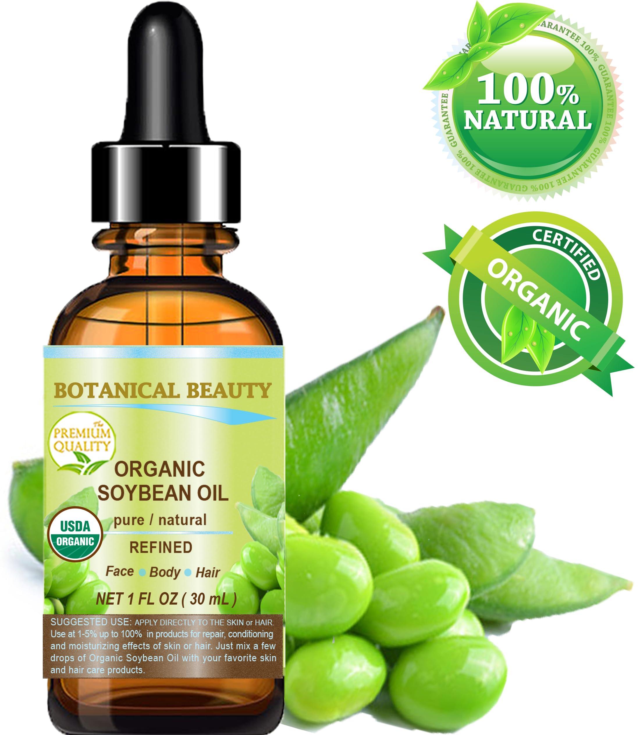Botanical Beauty Organic SOYBEAN OIL 100% PURE Natural Refined Cold Pressed Carrier Oil for FACE, SKIN, BODY, HAIR, NAILS 1 Fl.oz.- 30 ml Skin Moisturize, Skin Nourishing by Botanical Beauty