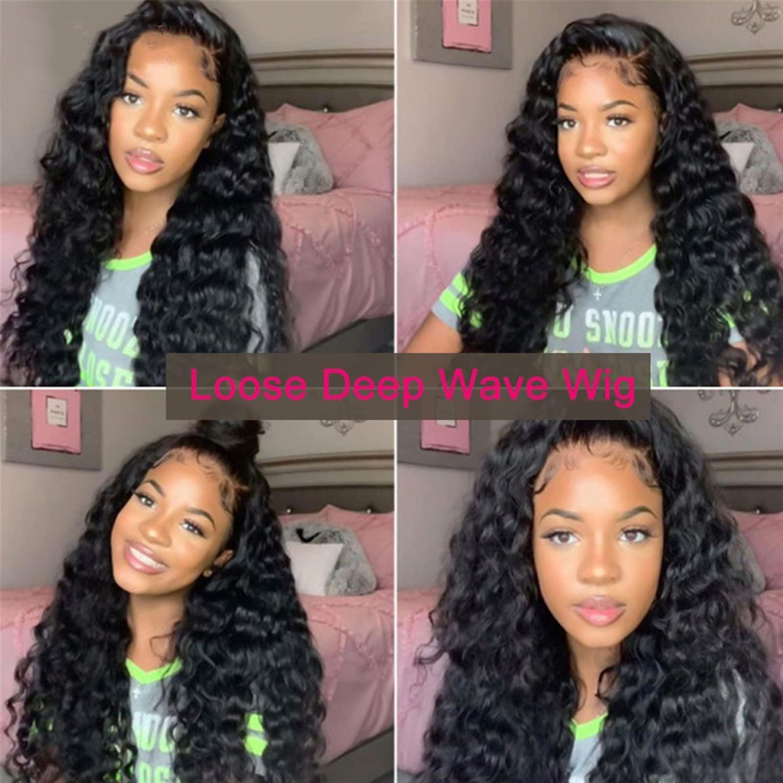 jinyi2016SHOP Women Wigs 8-30 Inch 150% Density Lace Frontal Wig Transparent Loose Deep Wave Lace Front Wig Remy Pre Plucked 13x4 Brazilian Human Hair Lace Wigs Human Hair Wigs