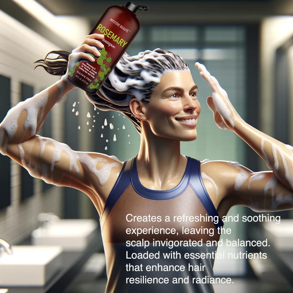 MYSTÉRE BEAUTÉ Rosemary Shampoo and Conditioner, Rosemary Oil Shampoo Promotes Hair Growth & Scalp Health, Rosemary Shampoo for Hair Growth Organic - Sulfate & Paraben Free, for Men Women - 16 fl oz each