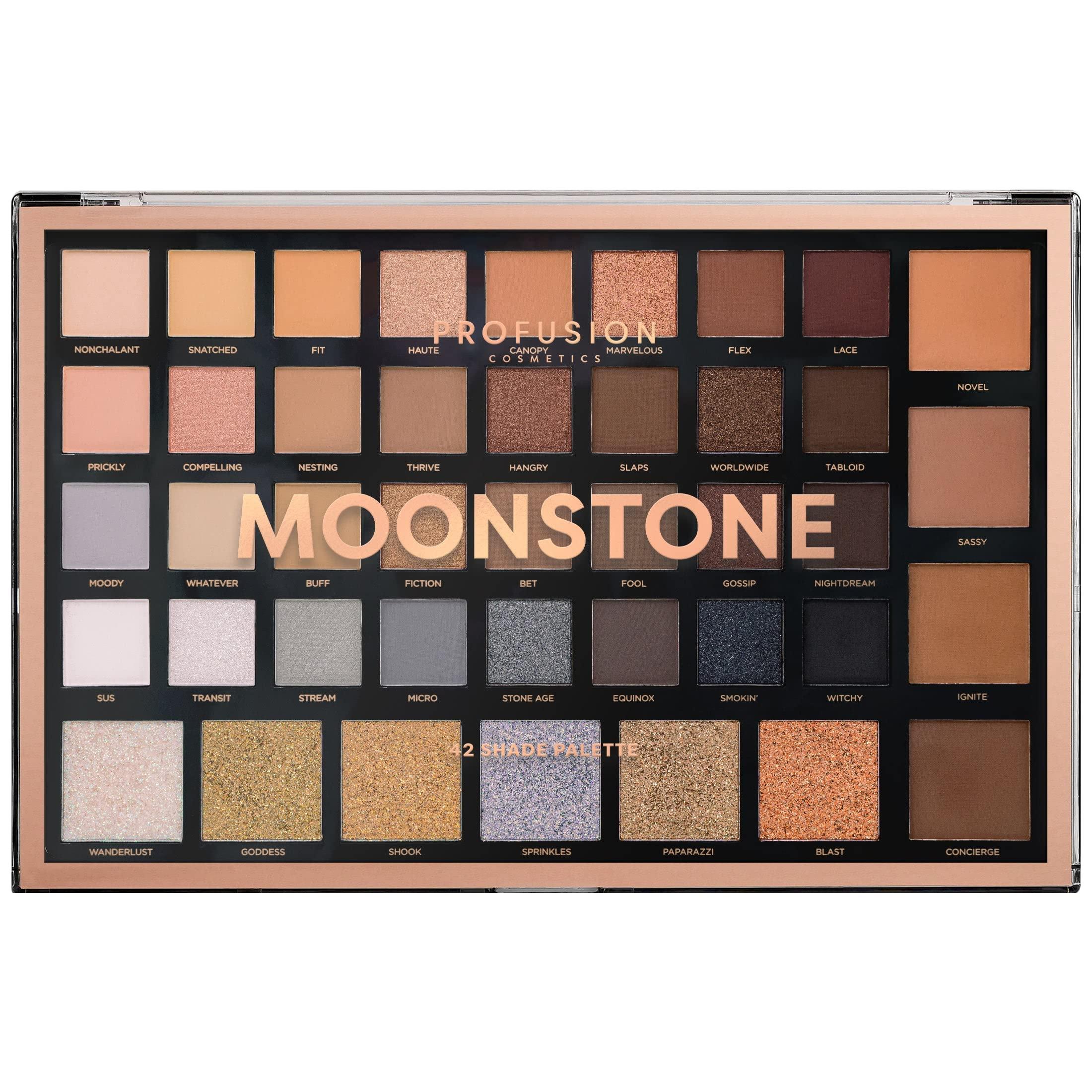 Profusion Cosmetics Profusion Cosmetics Moonstone 42 Shade Palette Matte Satin Shimmer Metallic Nude Smoky Eyeshadow Pallete Beauty Cosmetics Highly Pigment Powder Long Lasting Blendable