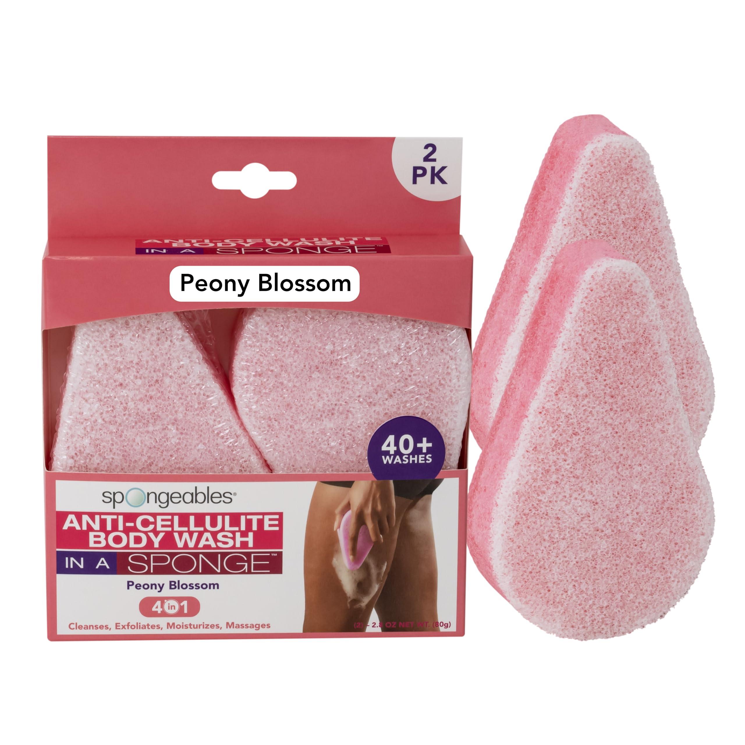Spongeables Spongeables Anti-Cellulite Body Wash in a Sponge, Moisturizer and Exfoliator, 20+ Washes, Peony Blossom, 2 Count