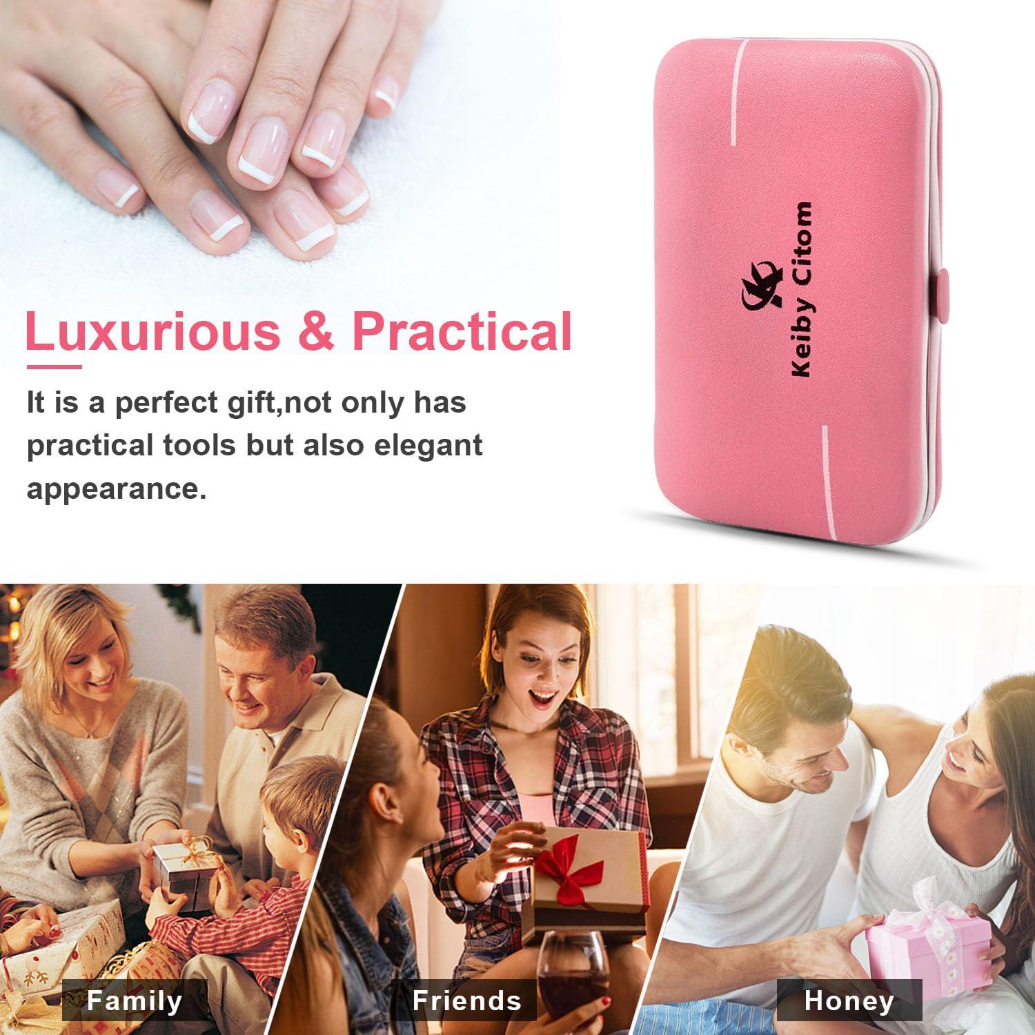 Keiby Citom Manicure Set, Travel Mini Nail Clippers Kit Pedicure Care Tools, 10pcs Stainless Steel Grooming kit (Pink Purple)