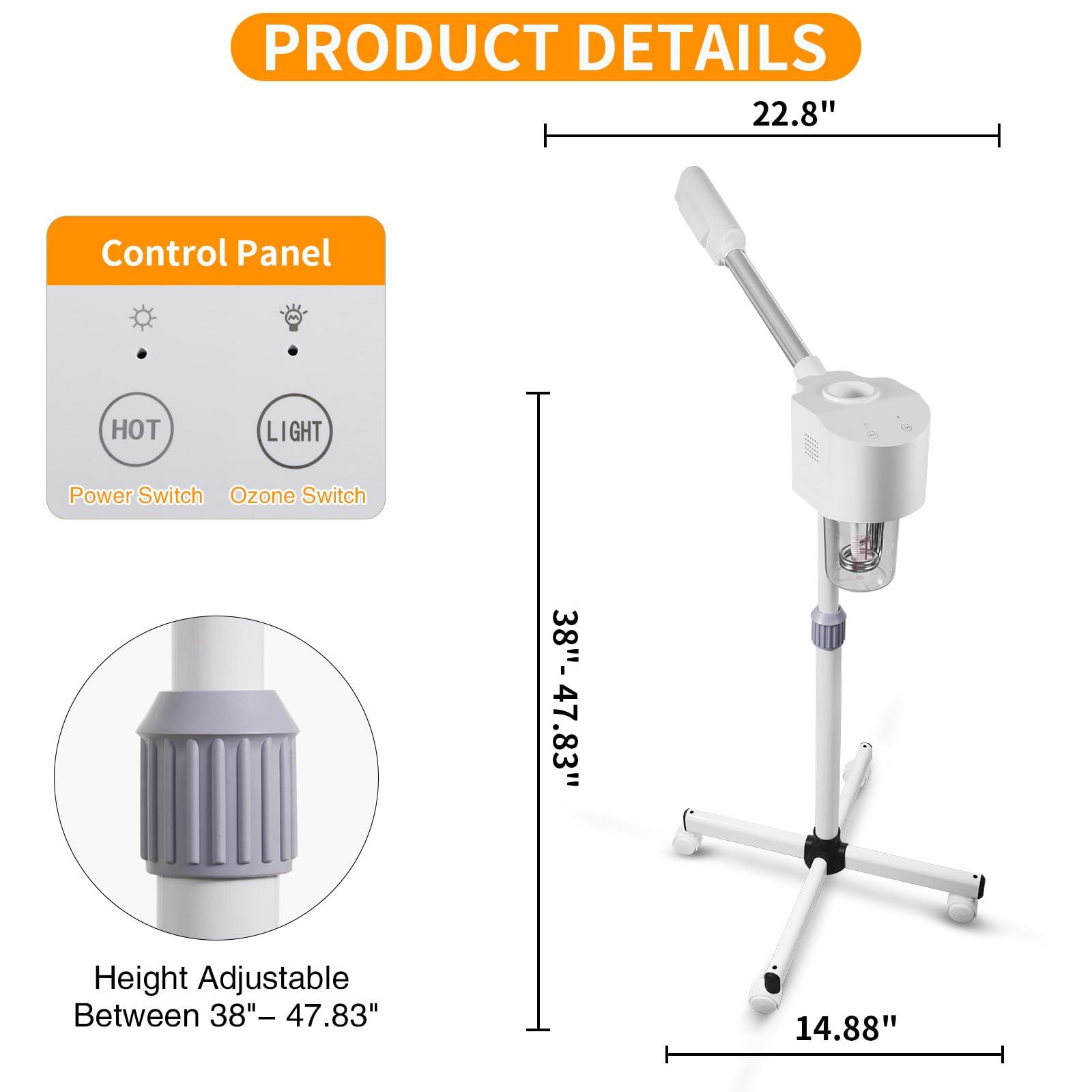 AceFox Professional Facial Steamer, Ozone & Hot Mist Spray, Vaporizador Facial Steamer for Esthetician, Height Adjustable, SPA at Home, White