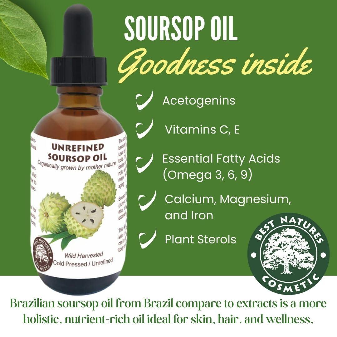 Best Nature\'s Cosmetics Best Nature\'s Cosmetics Virgin Soursop Graviola Guanabana Oil (Organic, Undiluted, Cold Pressed, Unrefined) 1 oz / 30 ml  Natural Moisturizer for Dry and Damaged Skin.
