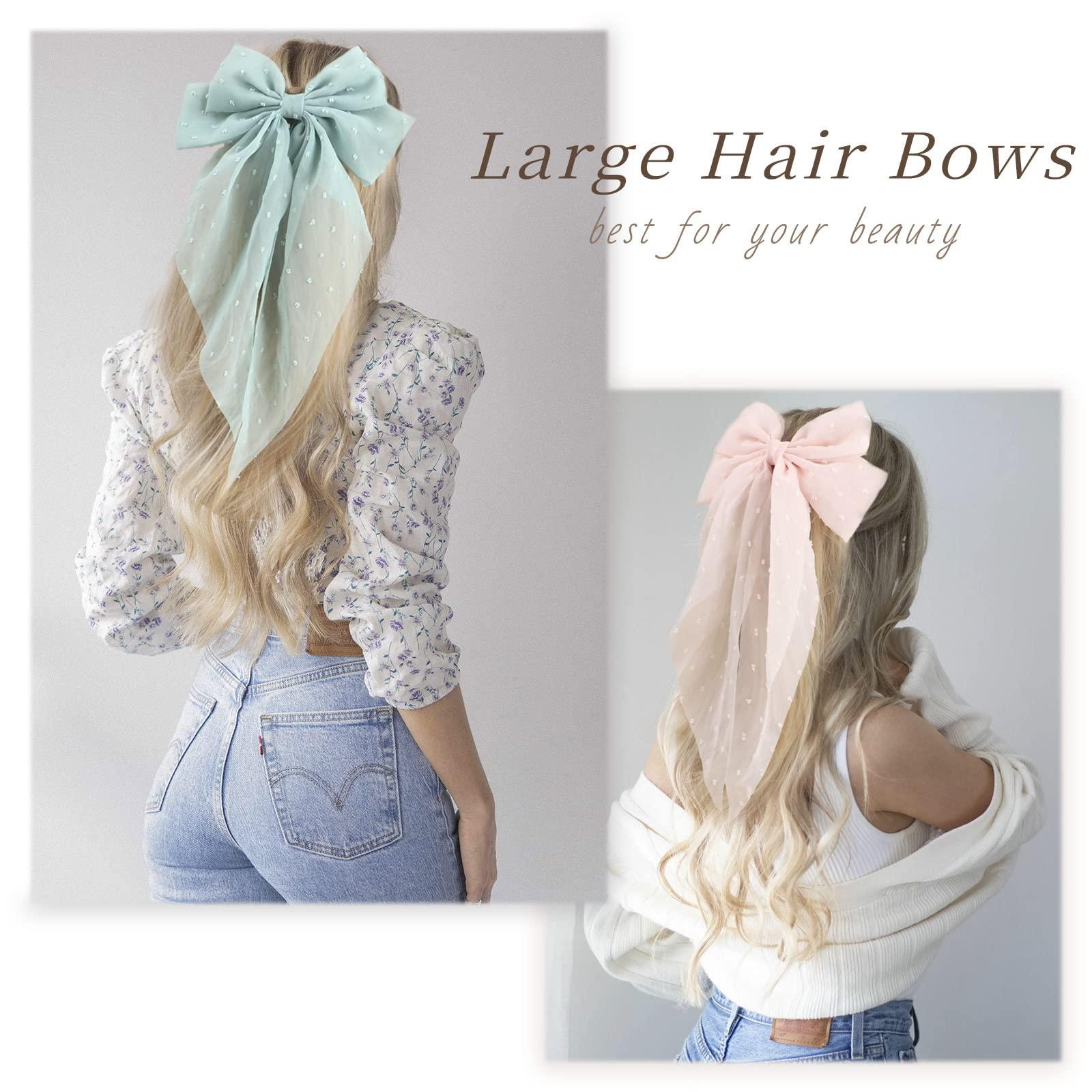 VOBOBE VOBOBE Hair Bow Clip, 8Pcs Big Tulle Layered Hair Bows for Women Girls 8 Inch, Long Black Gauze Bows, French Style Hair Accessories