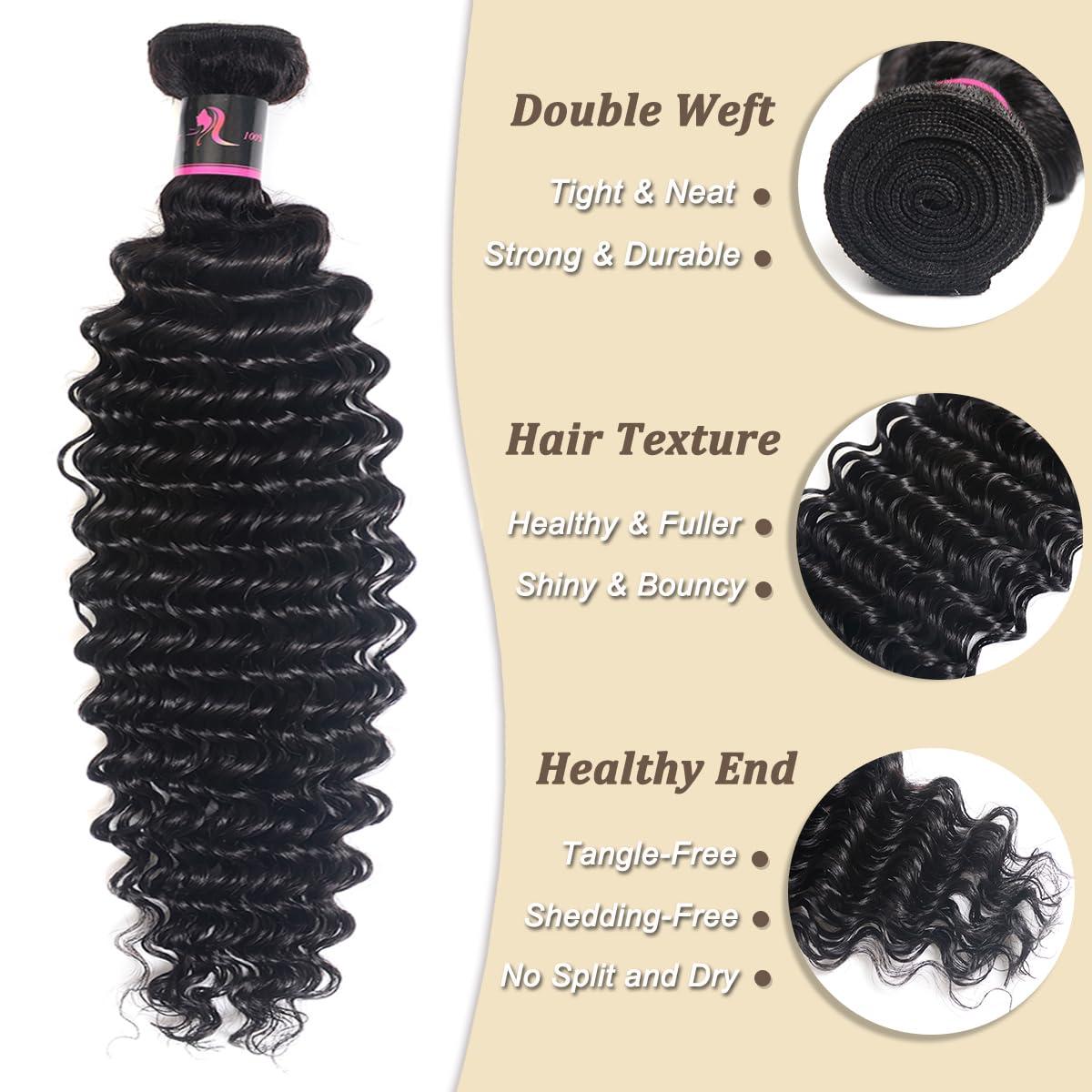 beauty youth Beauty Youth Deep Curly Human Hair 3 Bundles(16 14 12inch)100% Unprocessed Brazilian Virgin Deep Wave Hair Weave 3 Bundles Human Hair Deep Curly Hair Extensions Natural Color