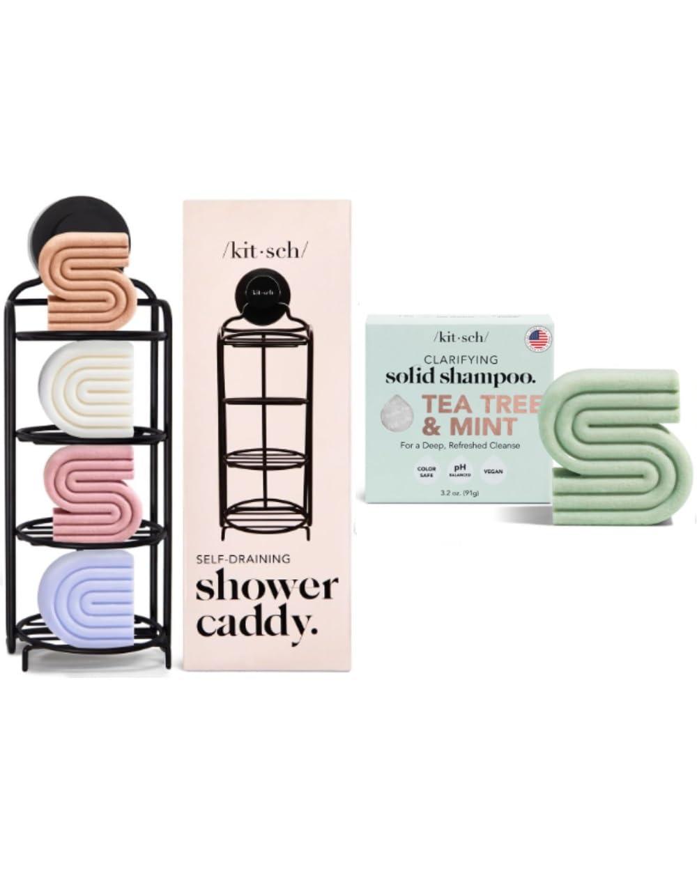 Kitsch Kitsch Tea Tree & Mint Clarifying Bar Shampoo & Stainless Steel Shower Caddy with Suction Cup with Discount