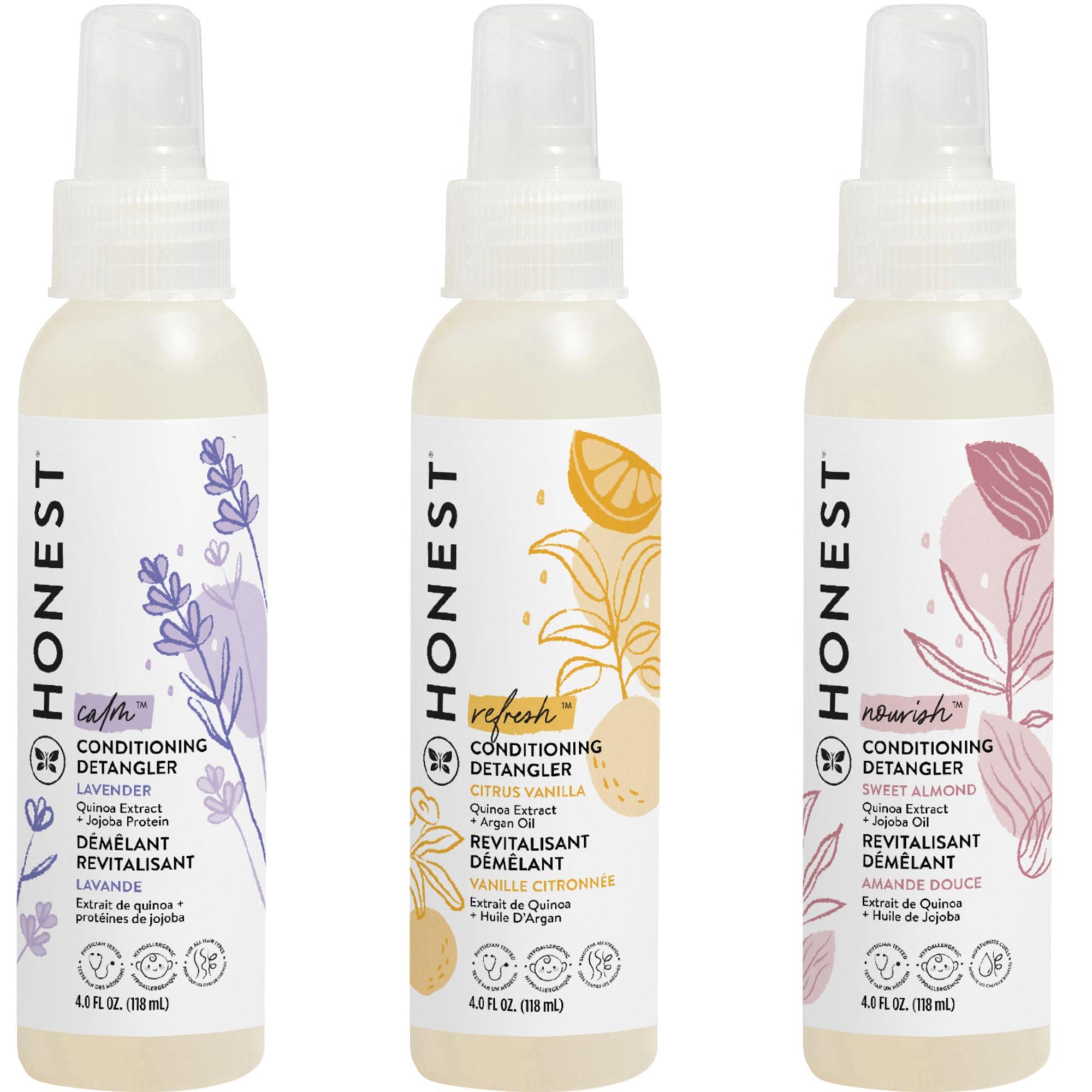 The Honest Company The Honest Company Conditioning Hair Detangler Spray Variety Pack | Tear-Free + Hypoallergenic | Lavender, Citrus Vanilla, Sweet Almond | 4 fl oz each (pack of 3)
