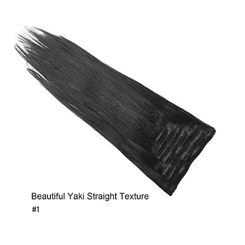 Anrosa Anrosa Yaki Hair Clip in Yaki Hair Extensions Clip in Human Hair Jet black Hair Clip in Extensions for African American Yaki Straight Clip ins Natural Hair 12 Inch