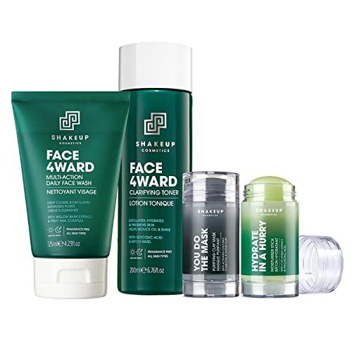 Shakeup Cosmetics Shakeup - 4-Piece Clear Skin Kit, Mens Skincare Gift Set, Targets Blemishes, Daily Face Wash, Clarifying Toner, Purifying Mask & Moisturiser Stick