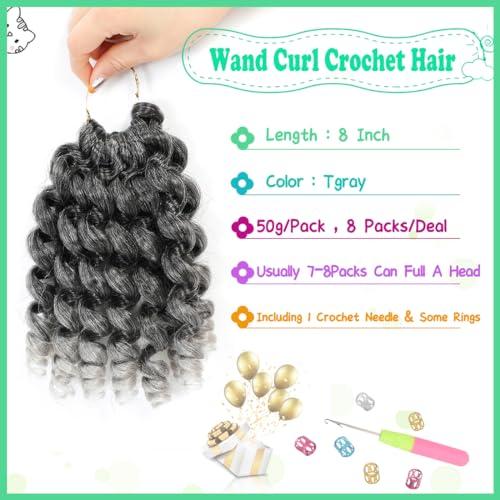 Aclovcy 8 Pack Jamaican Bounce Crochet Hair Curly Crochet Hair 8 Inch Wand Curl Crochet Hair For Black Women Jamaican Twist Braid Hair Short Crochet Curly Hair Extensions(8 Inch (Pack of 8),Tgray)