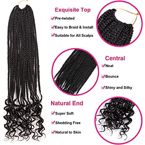 URNice 7 Packs Goddess Box Braids Crochet Hair 24 Inch Crochet Braids with Curly Ends Bohemian Crochet Hair Hair for Black Women (24 Inch 7 Packs, 1B#)