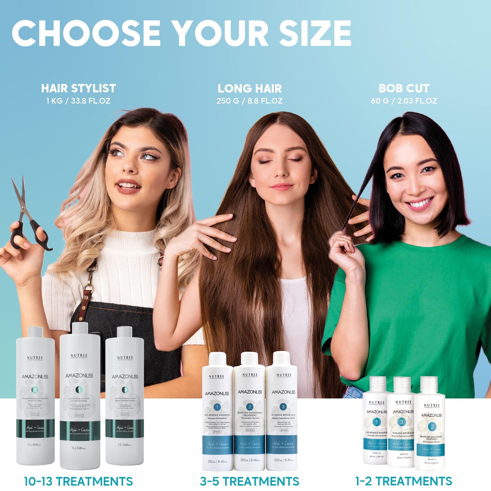 Amazonliss Amazonliss Keratin Hair Treatment Set 8.45 Fl Oz - Natural Ingredients ACAI, Smooths, Softens, Moisturizes, Adds Shine, Reduces Frizz. Ideal for Dry and Damaged Frizzy Hair.