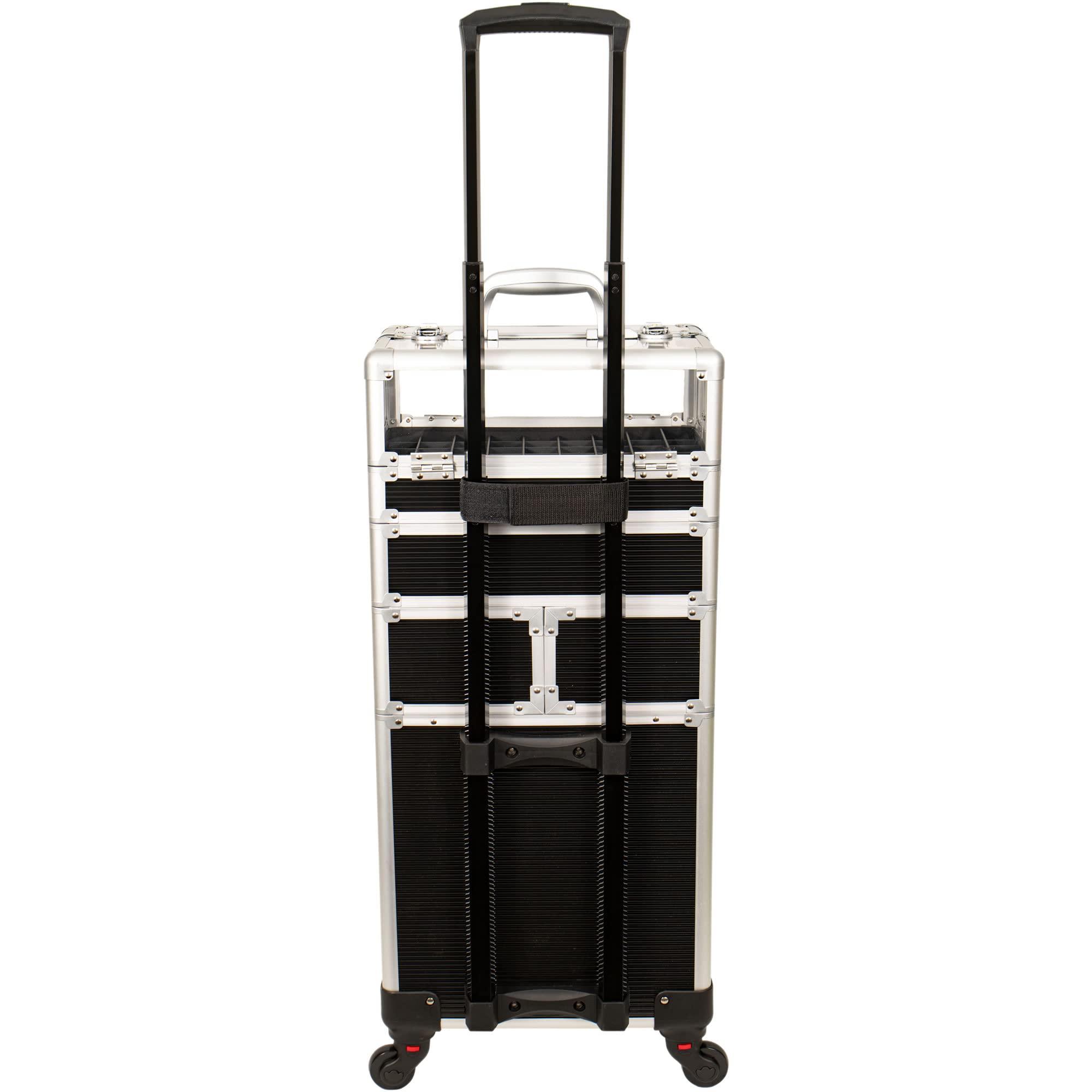 JC Beauty JC Beauty 7 in 1 Professional Interchangeable Rolling Makeup Nail Tech Train Case Travel Storage Clear Acrylic, Black Stripe