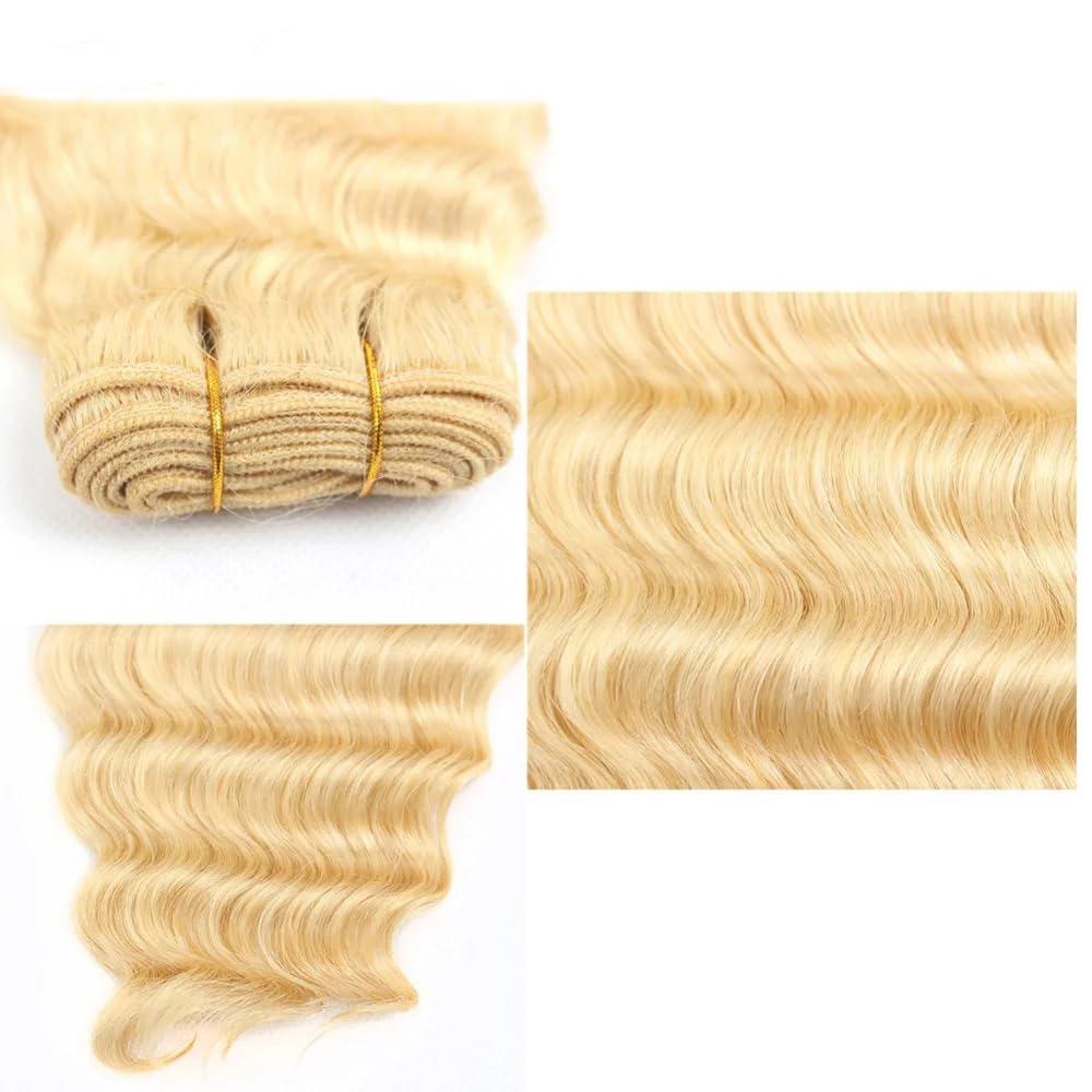 HOTLOVE HOTLOVE 613 Blonde Human Hair 3 Bundles with Frontal Brazilian Body Wave with Baby Hair Frontal 100% Ear to Ear Virgin Human Hair Weave with 13x4 Lace Frontal 32 34 36+20 Inch