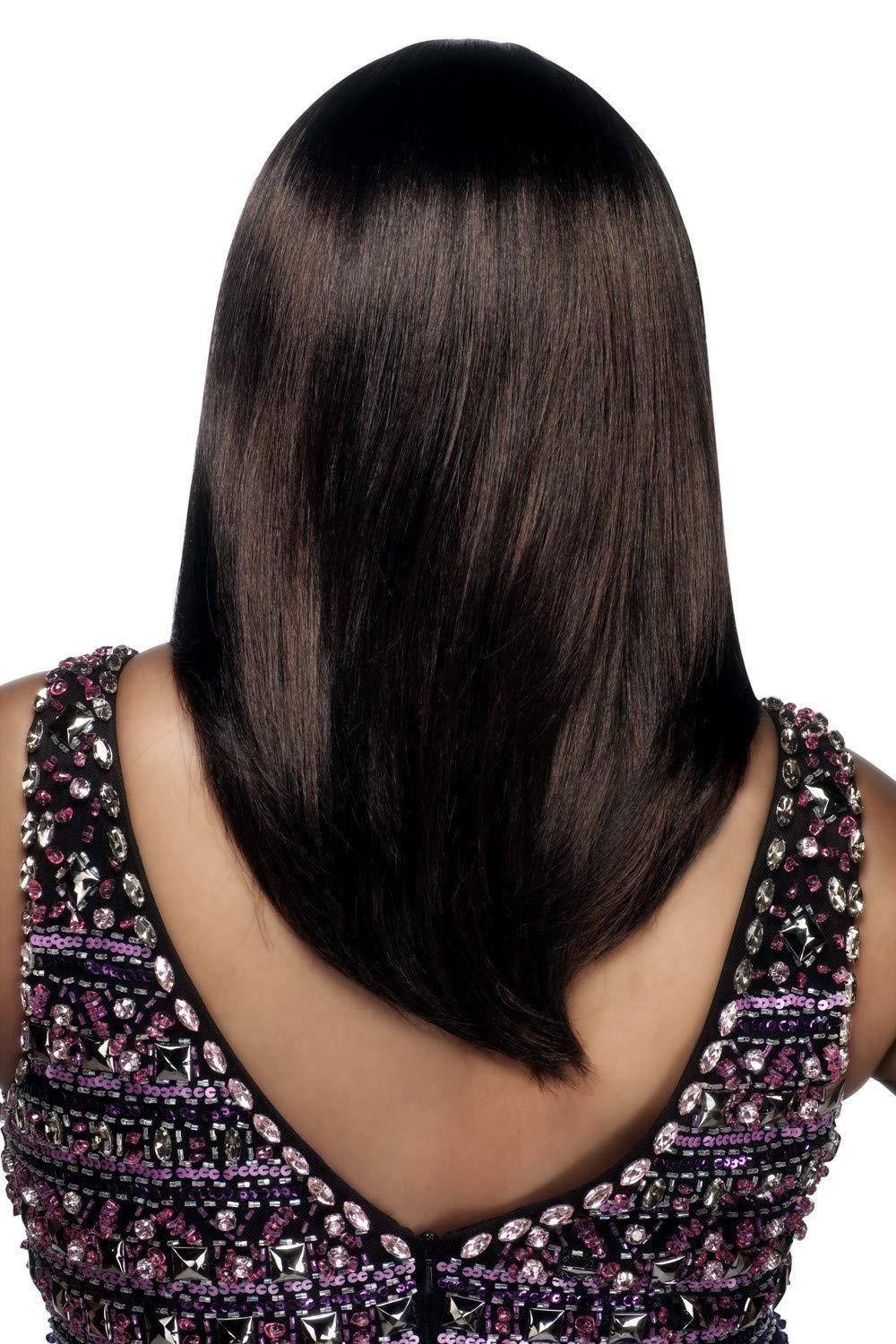 Vivica Charli-V Wig Color 2 - Vivica Fox Wigs 18\" Long Silky Straight Layers End Curves Short Bang Heat Friendly Synthetic Pur Stretch Cap Black Womens Bundle MaxWigs Hairloss Booklet