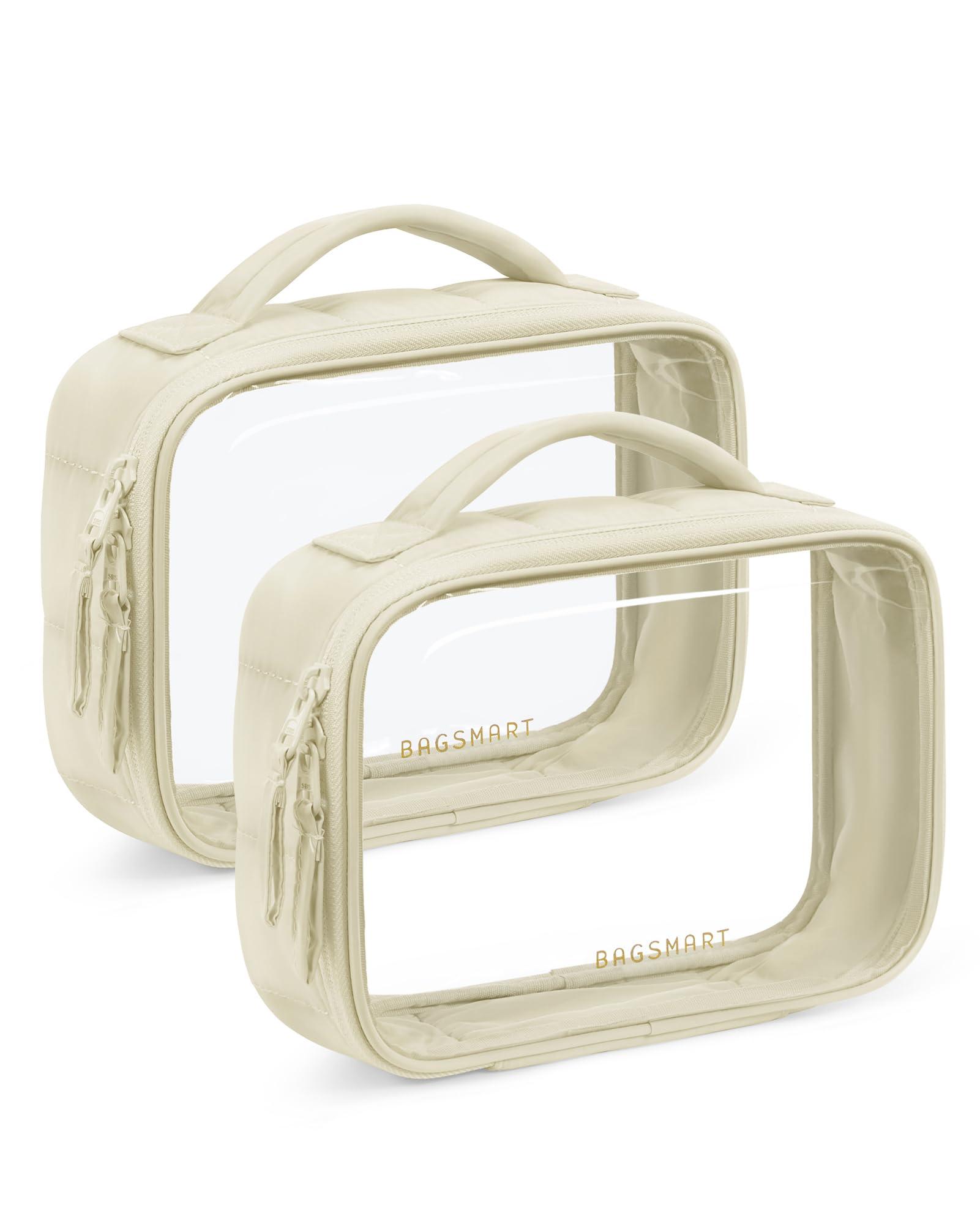 BAGSMART BAGSMART Clear TSA-Approved Toiletry Bag, Puffy Edges Travel Makeup Bag, Large Opening with Handle, Clear Cosmetic Bag with Double Zipper for Women