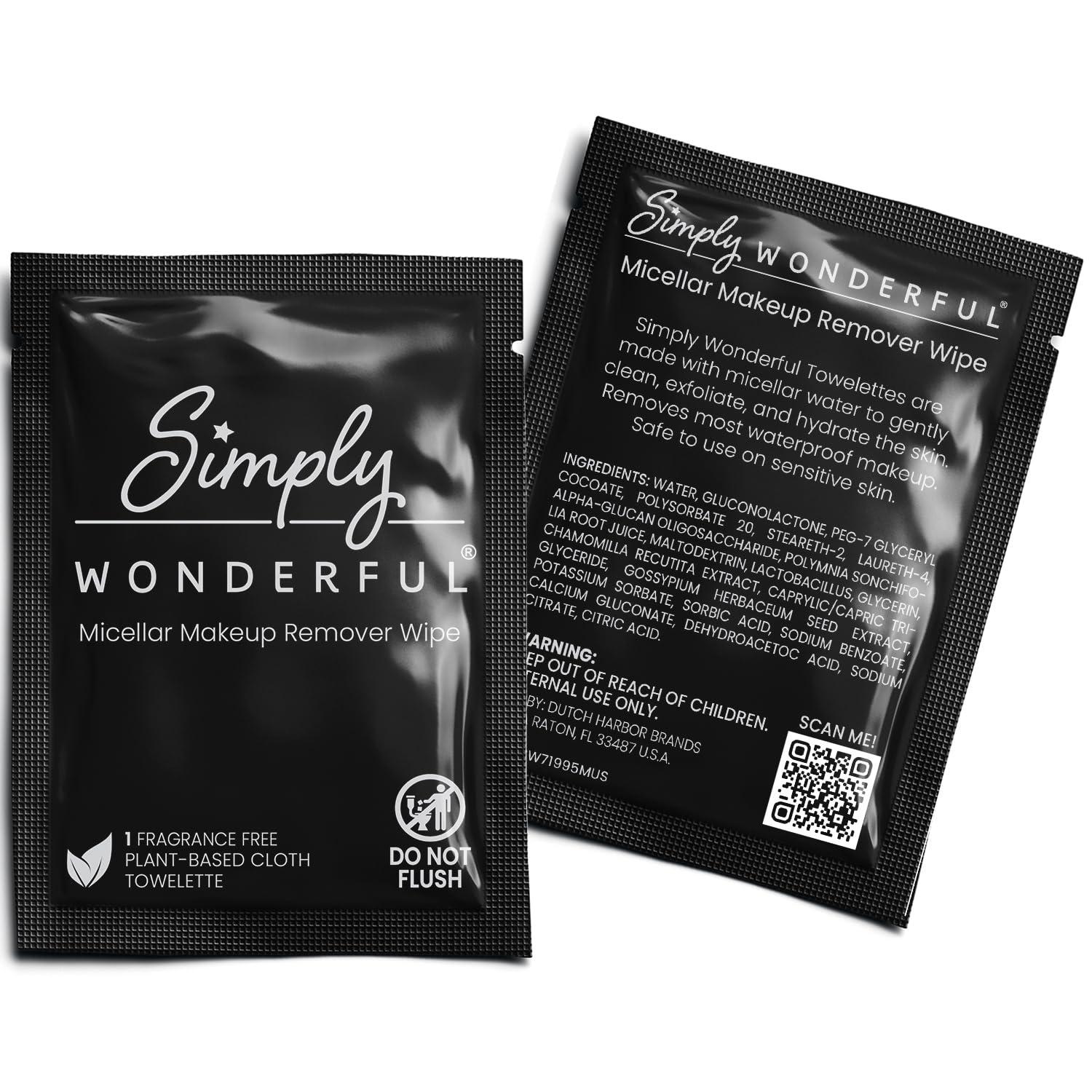 Simply Wonderful Simply Wonderful Makeup Wipes Remover - Micellar Water Makeup Remover Wipes individually Wrapped - Facial Cleansing to Remove Makeup, Mascara, Lipstick, Oil and Dirt, 1000 Bulk Makeup Wipes