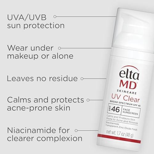 EltaMD EltaMD UV Clear Face Sunscreen SPF 46, Oil Free Sunscreen with Zinc Oxide, Dermatologist Recommended Sunscreen, 0.5 oz