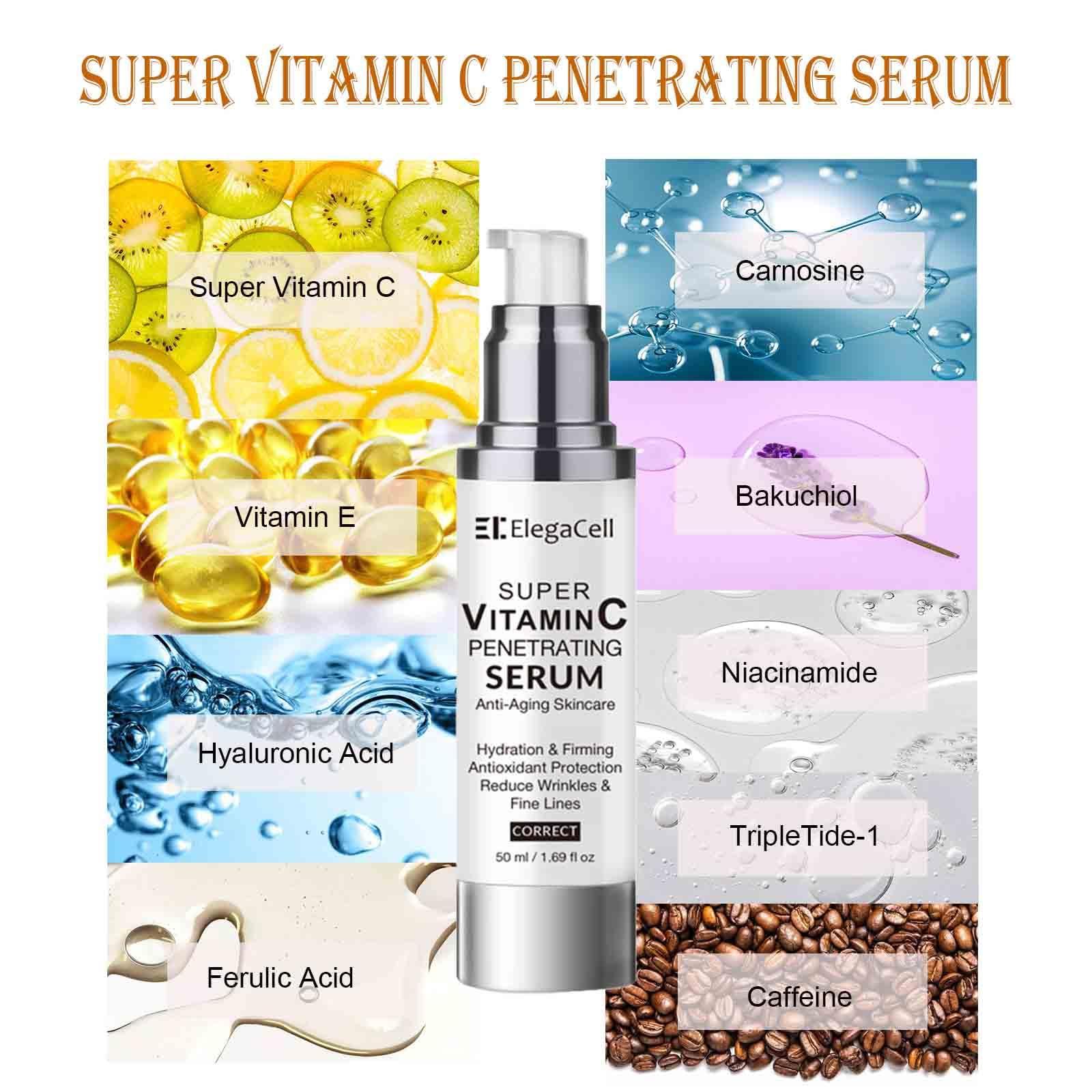 Elegacell ElegaCell Super Vitamin C Serum for Women Over 70 - Advanced Anti-Aging Vitamin C Face Serum,Super Vitamin C Penetrating Serum for Mature Skin, All-in-One Formula 1.69 fl oz
