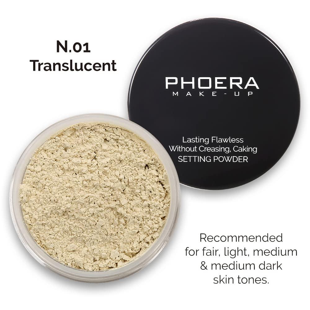 Hilareco PHOERA Foundation Full Coverage,PHOERA Face Powder, Soft Focus Setting Powder, PHOERA Makeup Lightweight Wrinkles Matte Natural Finish for a Flawless Complexion (102 Nude+N.01 Translucent)