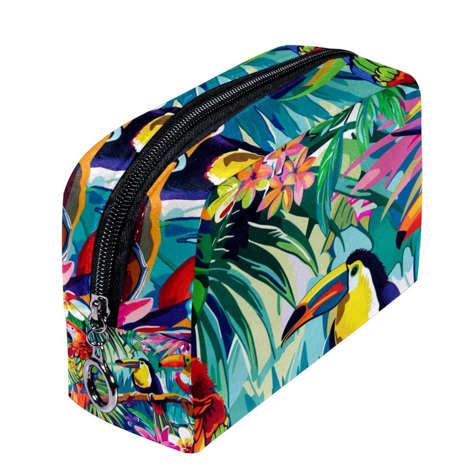 WOSHJIUK WOSHJIUK Makeup Bags for Women,Toiletry Bag for Men,Flowers Tropical Toucan Parrot,Travel Cosmetic Bag