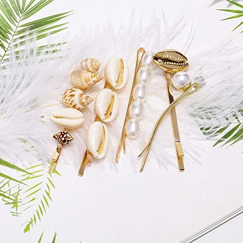 Doubnine Doubnine Hair Clips 5PCS Gold Mermaid Shell Cowrie Freshwater Bangs Clips Beach Headpiece Wedding Hair Accesories