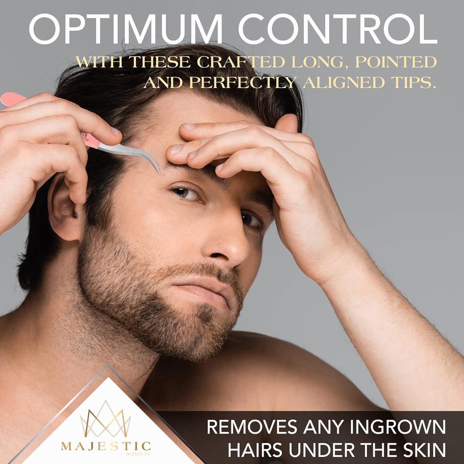 Majestic Bombay Surgical Tweezers for Ingrown Hair - Precision Sharp Needle Nose Pointed Tweezers for Splinters, Ticks & Glass Removal - Best for Eyebrow Hair, Facial Hair Removal (Light Pink)