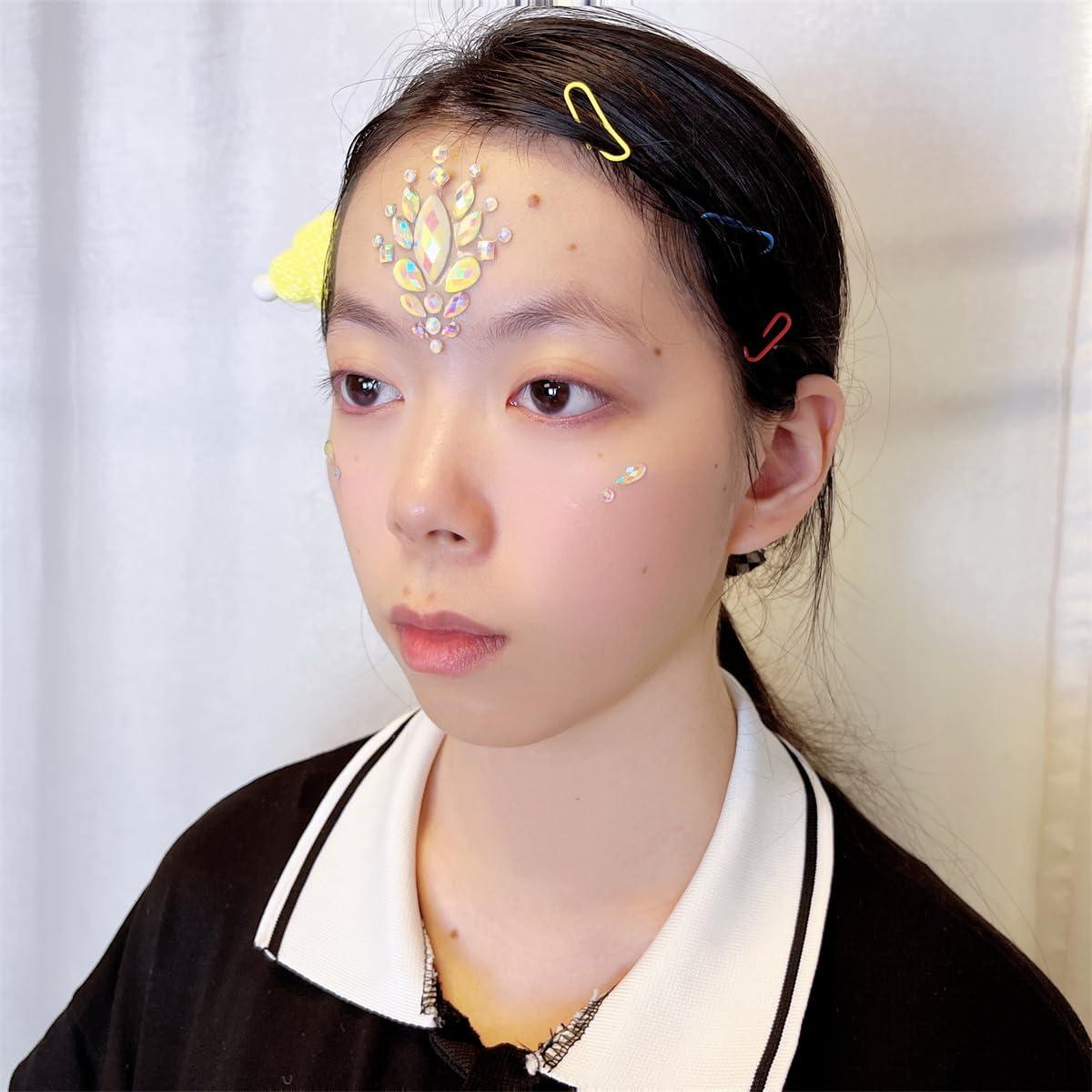 Topz glow in the dark face tattoos face jewels rave makeup face gems temporary tattoo fluorescence face crystals rhinestone sticker for new year pool dance party(tp343 flower)