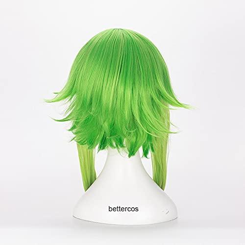 ZZMQ ZZMQ Vocaloid Megpoid Gumi Cosplay Wig 45cm Green Golden Ombre Short Layered Fluffy Heat Resistant Synthetic Hair Wig + Wig Cap