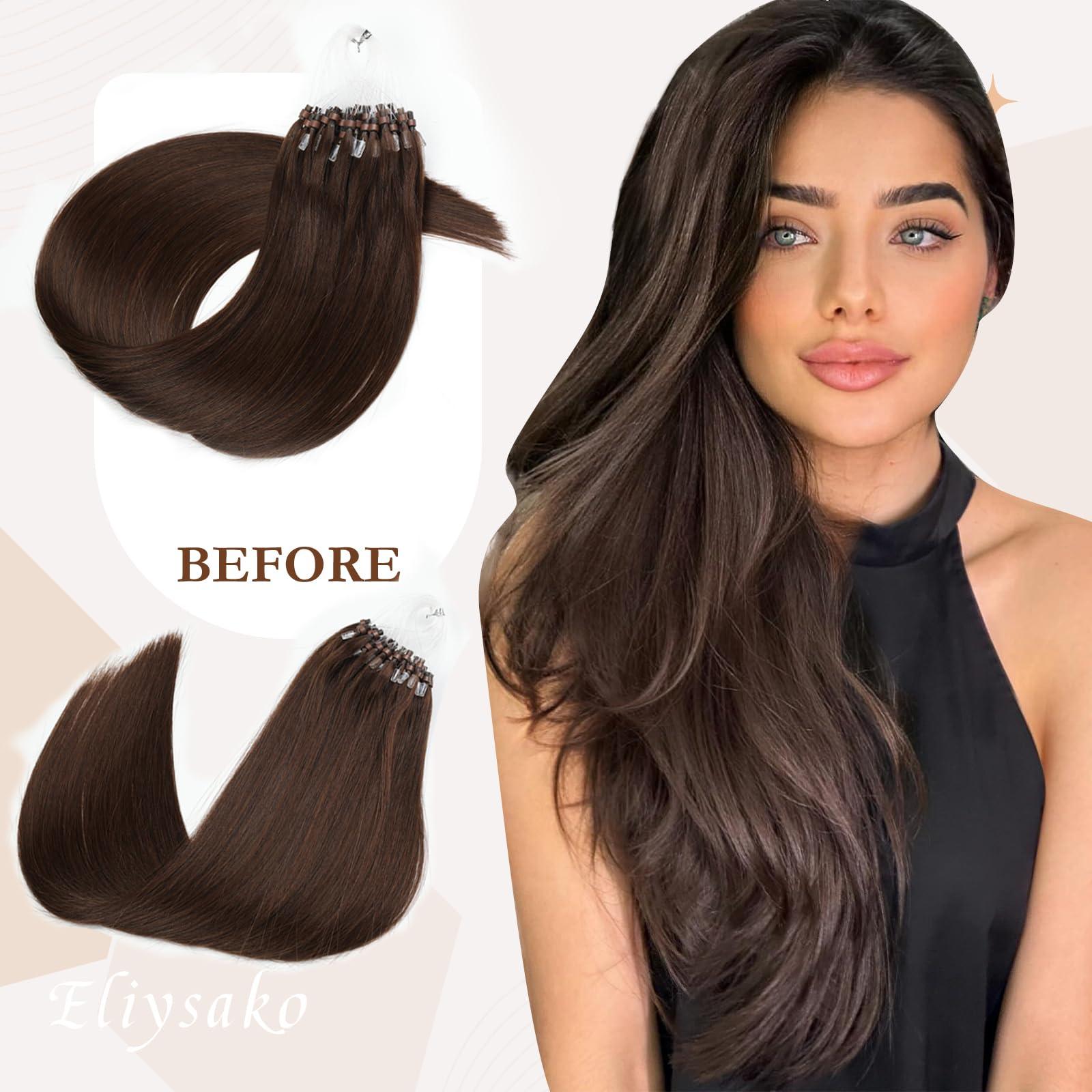 Eliysako Microlink Hair Extensions Human Hair 50g 20inch(#4) Chocolate Brown Micro Link Hair Extensions Human Hair Microbead Hair Extensions Microloop Hair Extensions Human Hair For Women