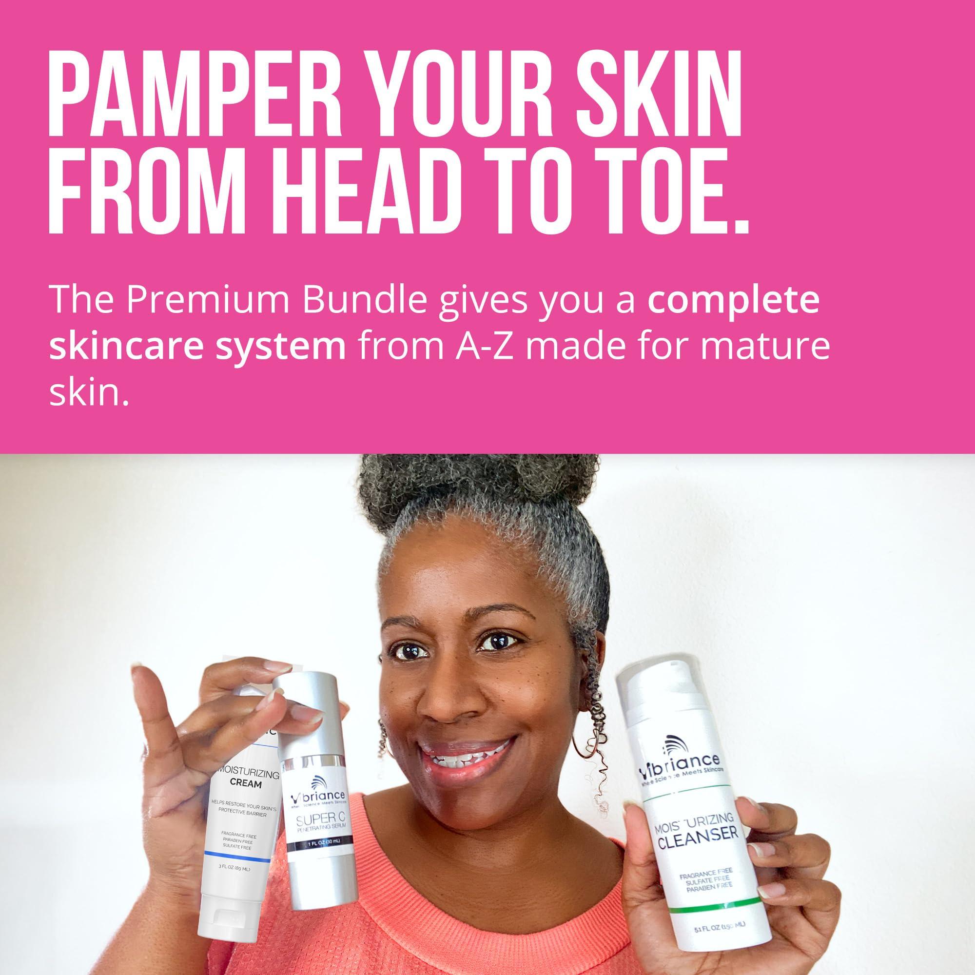 Vibriance Vibriance Premium Skincare Bundle | Super C All-in-One Serum, Face Cleanser, Moisturizing Cream, Sheer Zinc Sunscreen SPF 50, Age Defying Body Creme - Heal, Hydrate, Protect, Rejuvenate