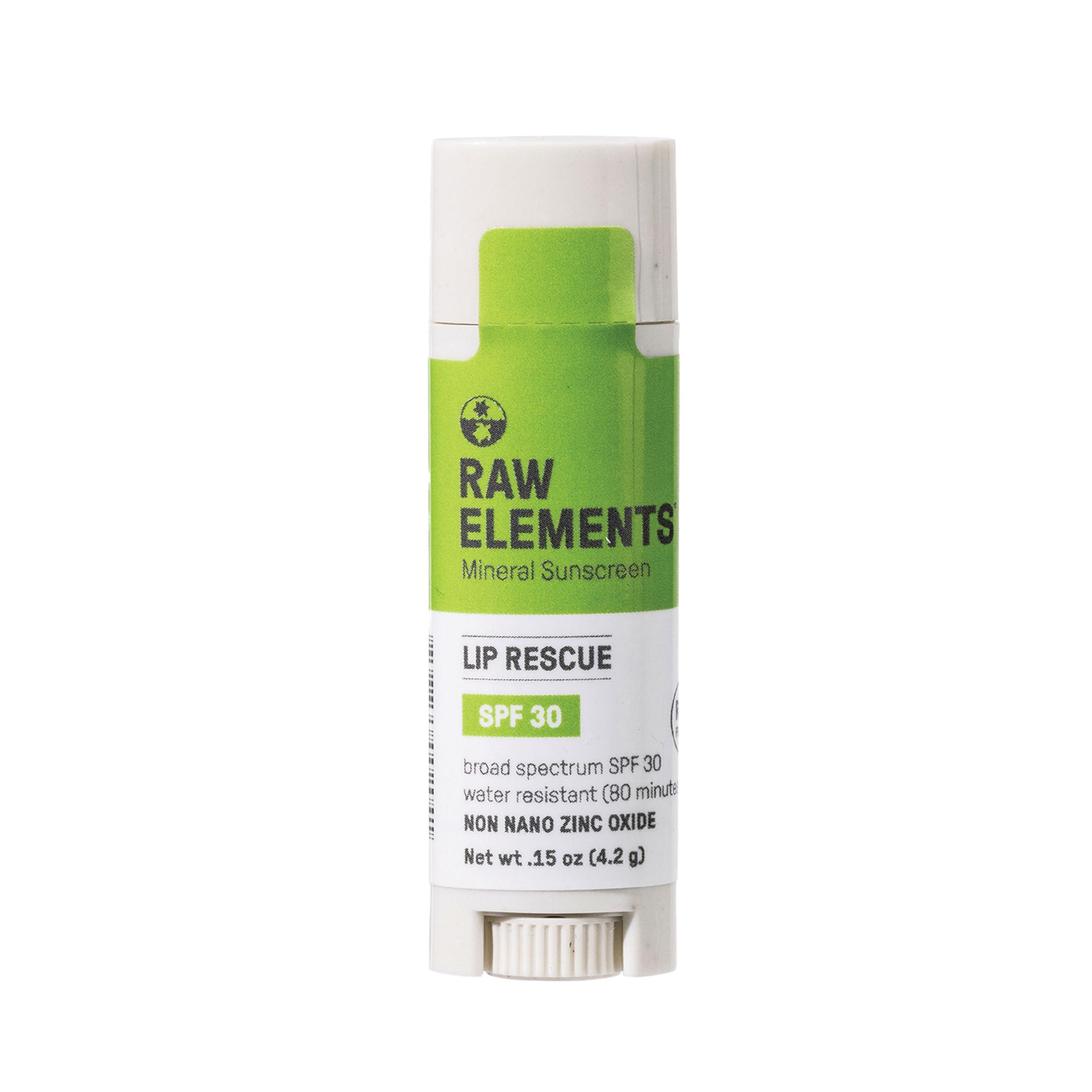 RAW ELEMENTS Raw Elements Organic Outdoor Sunscreen Lip Balm Rescue - SPF 30, UVA-UVB Protection, Reef-Safe, Non-Nano Zinc, Water Resistant, 0.15 oz (Pack of 1)