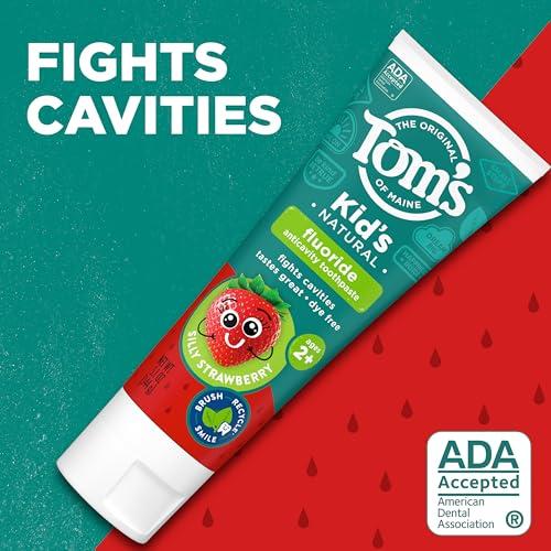 Tom's of Maine Tom's of Maine ADA Approved Fluoride Children's Toothpaste, Natural Toothpaste, Dye Free, No Artificial Preservatives, Silly Strawberry, 5.1 oz. 3-Pack (Packaging May Vary)