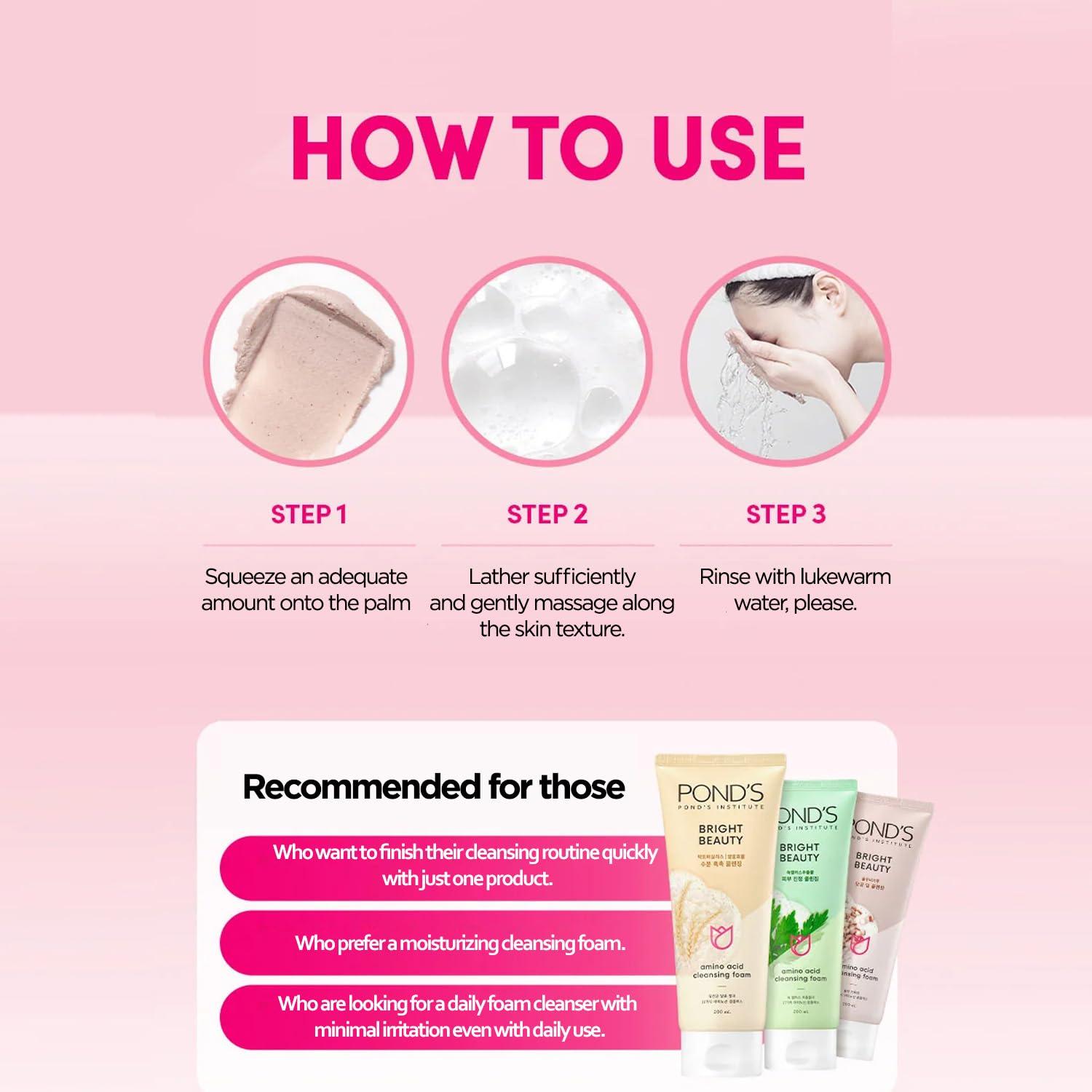 Pond\'s Pond\'s Bright Beauty Foam Cleanser (Mugwort) | Gentle Face Wash for Women | Deep Cleansing Formula | Moisturizing & Pure | 17 Amino Acid Complex